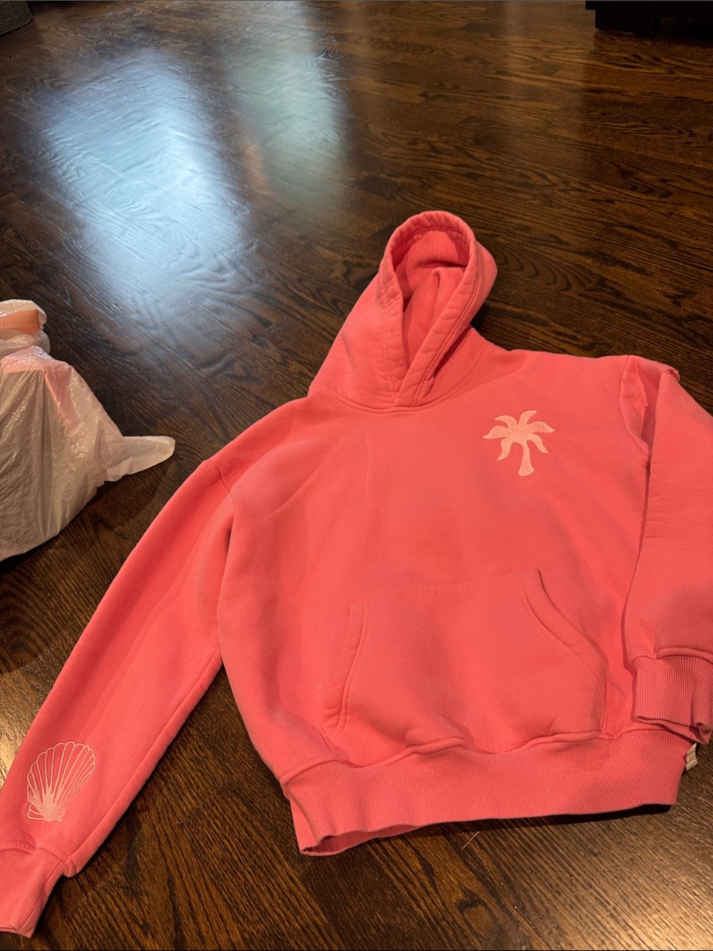 Pink Palm-Print Women's Hoodie Embroidered Sweatshirt size XXS